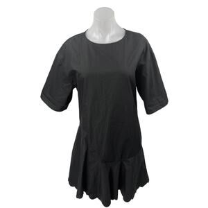 See By Chloe Women Black Short Sleeve Ruffle Drop Waist Shift Mini Dress Size 14